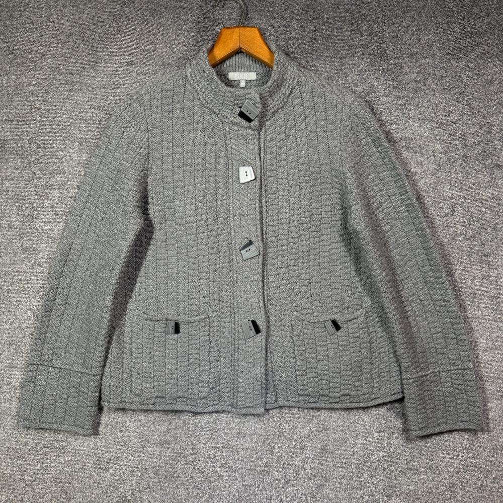 Habitat Cardigan Sweater Size XS Gray Textured Knit Button Front Mock Neck